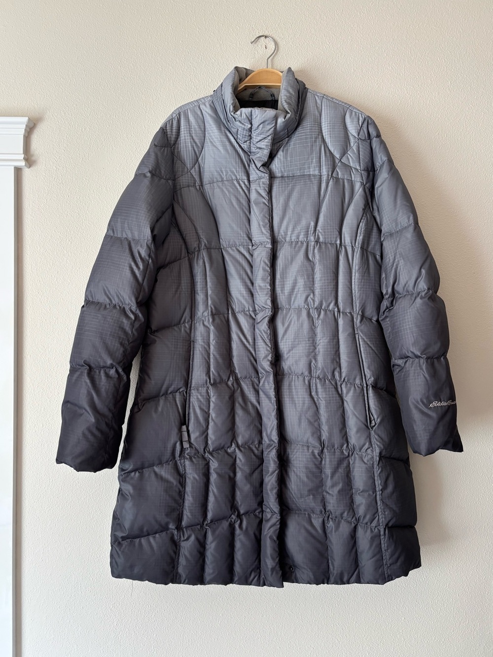 Eddie Bauer Gray Down Quilted Long Women's Puffer Fall Winter Coat Size XL
